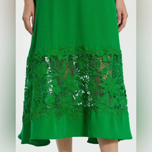 Mac Duggal 21001 Green Crepe Boat Neck Midi Dress With Applique Cut Out Size L - Picture 3 of 9